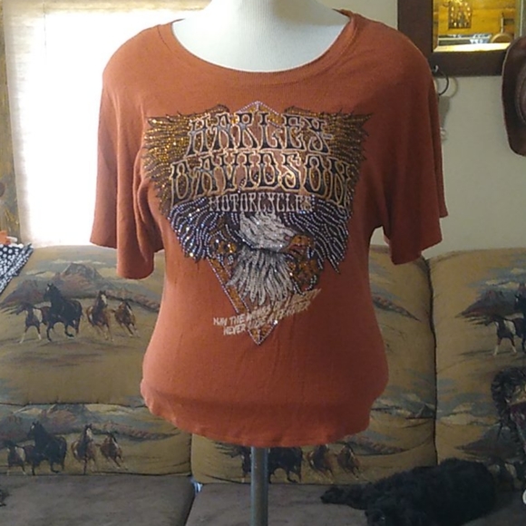 Harley-Davidson Tops - FINAL PRICE Harley-Davidson Bling Brown Stretchy Top Size L